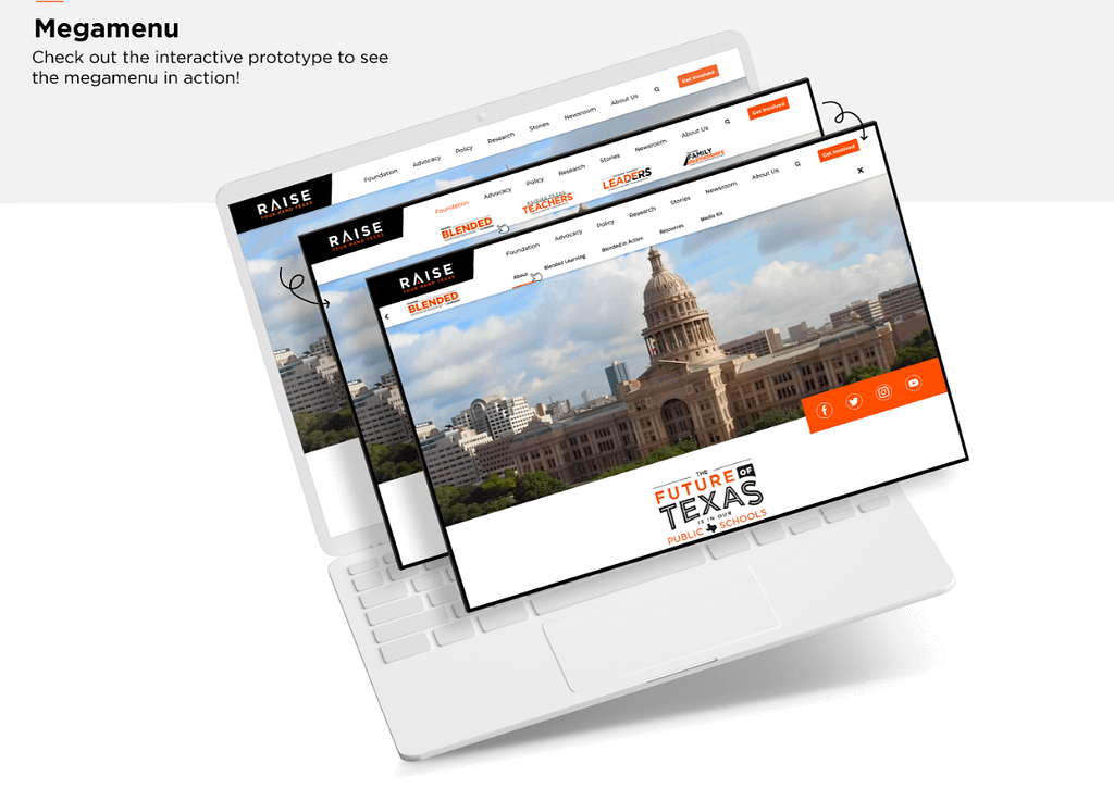 Raise Your Hand Texas Brand Identity megamenu